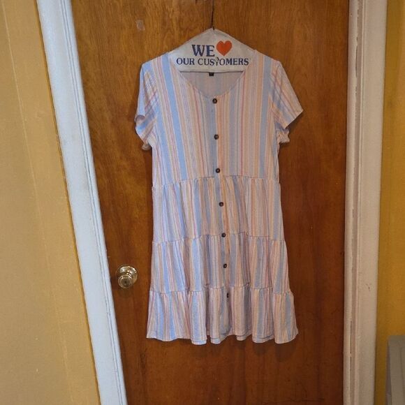 Three Hearts Pink and White Striped Dress - Picture 1 of 3